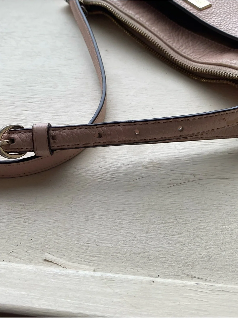 Coach Madison East West Pebbled Leather Crossbody Purse in Blush Pink dirty